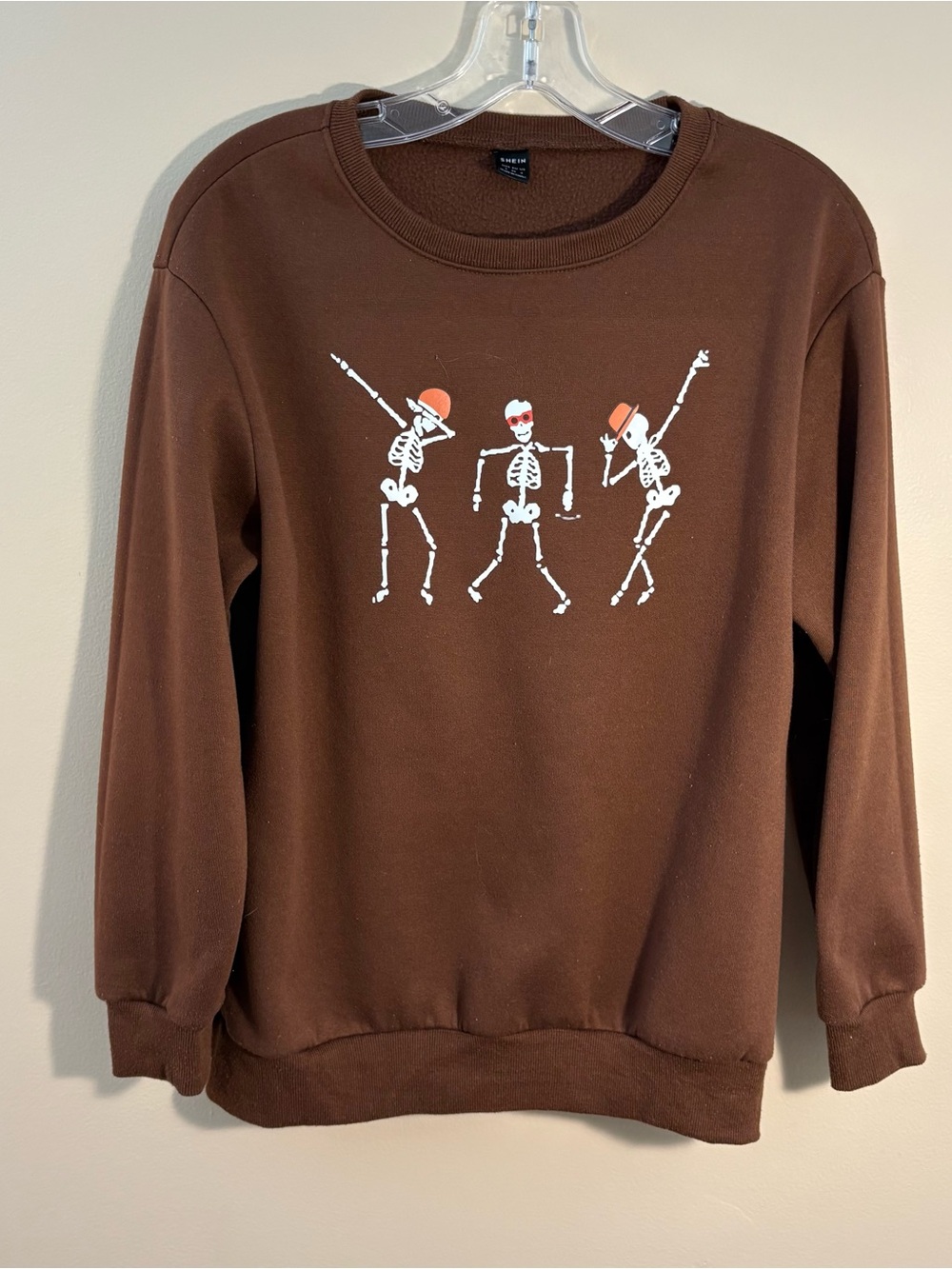 SHEIN Halloween Dancing Skeletons Brown Crewneck Sweatshirt Size-S